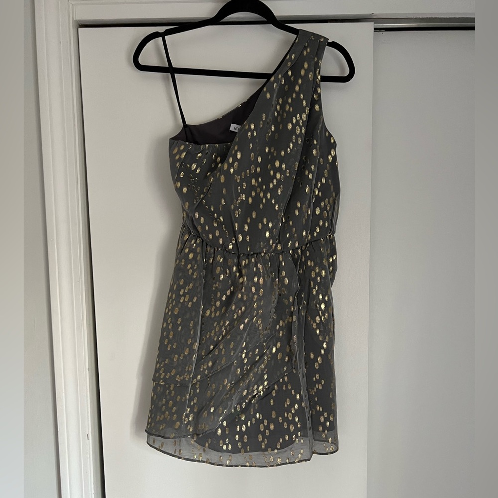 BCBGeneration Gold Speck Grey One Shoulder Dress, size 2, new with tags